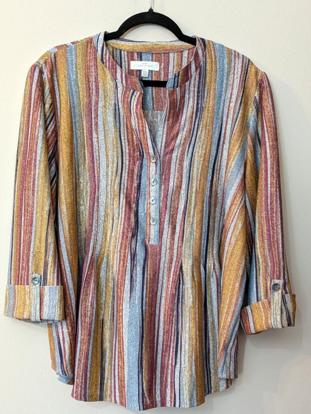 New Directions Women's Striped Henley Blouse – Size XXL